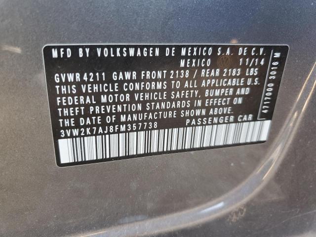 3VW2K7AJ8FM357738 - 2015 VOLKSWAGEN JETTA BASE CHARCOAL photo 12