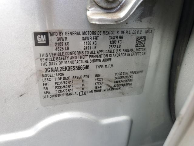 3GNAL2EK3ES566646 - 2014 CHEVROLET CAPTIVA LS 银色 照片 10