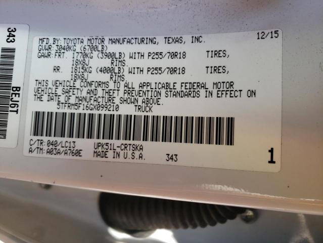 5TFRM5F16GX099210 - 2016 TOYOTA TUNDRA DOU WHITE photo 10