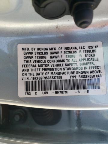 19XFB2F95CE337359 - 2012 HONDA CIVIC EXL Gümüş foto 10