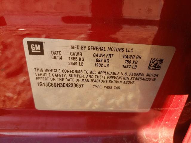 1G1JC6SH3E4230657 - 2014 CHEVROLET SONIC LS RED photo 10