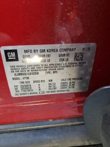 KL4MMGSL1LB102030 - 2020 BUICK ENCORE GX RED photo 10