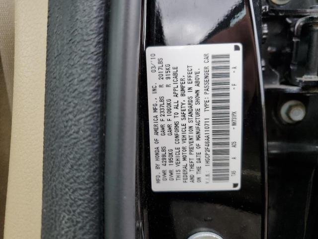 1HGCP2F46AA110711 - 2010 HONDA ACCORD LXP BLACK photo 10