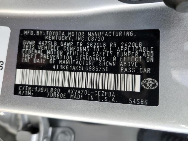 4T1K61AK5LU985756 - 2020 TOYOTA CAMRY XSE SILVER photo 10