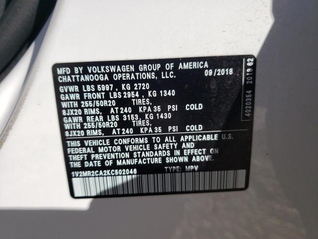 1V2MR2CA2KC502046 - 2019 VOLKSWAGEN ATLAS SEL Ağ foto 10