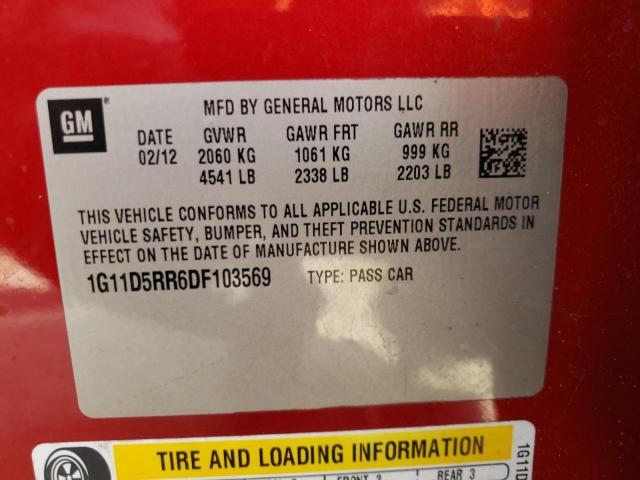 1G11D5RR6DF103569 - 2013 CHEVROLET MALIBU 1LT 红色 照片 10