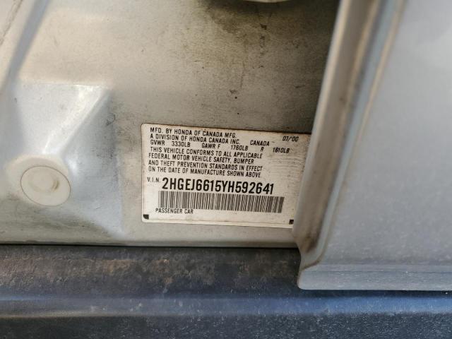 2HGEJ6615YH592641 - 2000 HONDA CIVIC BASE 灰色 照片 10