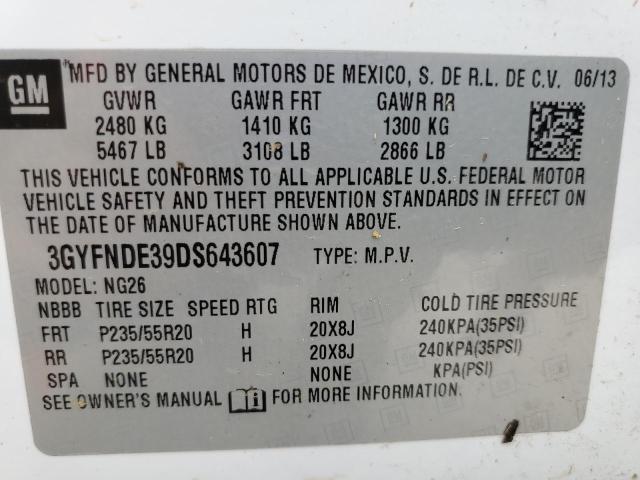 3GYFNDE39DS643607 - 2013 CADILLAC SRX PERFOR 白色 照片 10