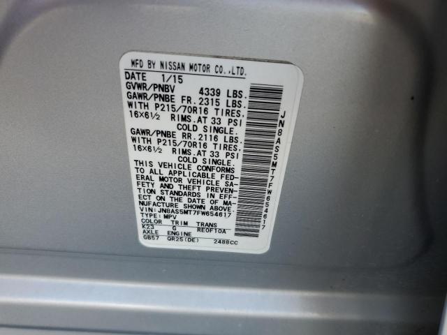 JN8AS5MT7FW654617 - 2015 NISSAN ROGUE SELE SILVER photo 10