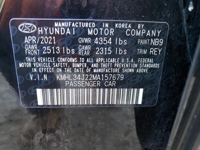 KMHL34J22MA157679 - 2021 HYUNDAI SONATA LIM BLACK photo 12