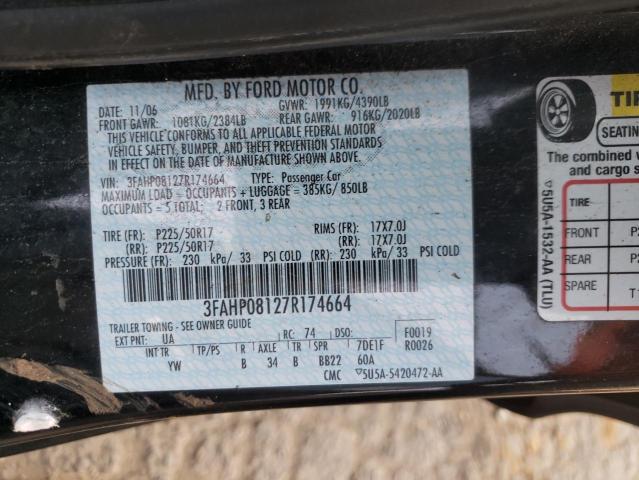 3FAHP08127R174664 - 2007 FORD FUSION SEL BLACK photo 10