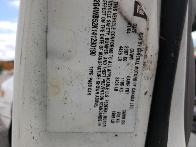 2G4WB52K141290190 - 2004 BUICK REGAL WHITE photo 10