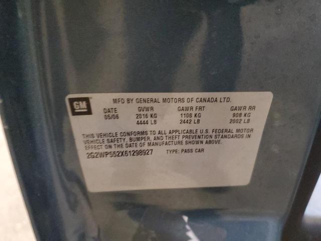 2G2WP552X61298927 - 2006 PONTIAC GRAND PRIX ტალღისფერი ფოტო 10