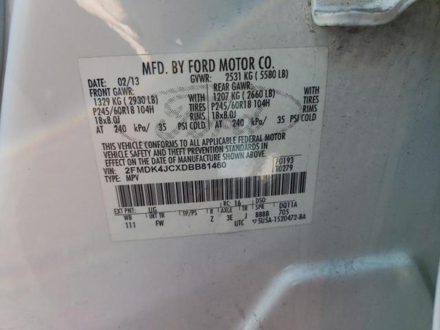 2FMDK4JCXDBB81460 - 2013 FORD EDGE SEL WHITE photo 10