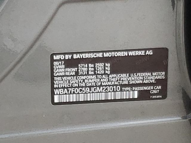 WBA7F0C59JGM23010 - 2018 BMW 750 I GRAY photo 10