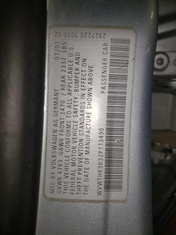 WVWTH63B32P113490 - 2002 VOLKSWAGEN PASSAT GLX Mavi foto 10