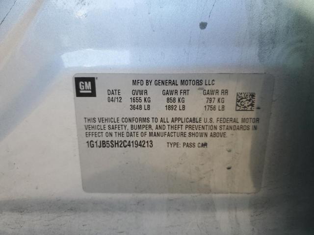 1G1JB5SH2C4194213 - 2012 CHEVROLET SONIC LS SILVER photo 10