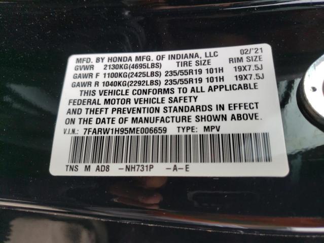 7FARW1H95ME006659 - 2021 HONDA CR-V TOURI BLACK photo 10