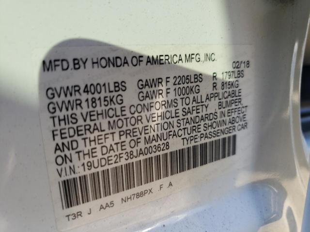 19UDE2F38JA003628 - 2018 ACURA ILX BASE W WHITE photo 10