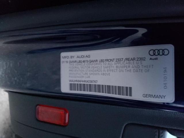 WAUHMAF44KA038767 - 2019 AUDI A4 PREMIUM BLUE photo 10