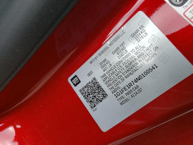 1G1FE1R74N0100541 - 2022 CHEVROLET CAMARO LT1 RED photo 10