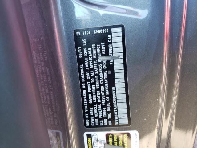 WVWBW7AH3CV006919 - 2012 VOLKSWAGEN EOS KOMFOR ნაცრისფერი ფოტო 10