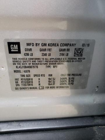 KL4CJ1SB4KB879776 - 2019 BUICK ENCORE SPO SILVER photo 10