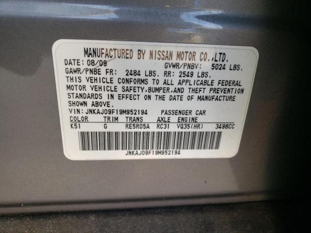 JNKAJ09F19M952194 - 2009 INFINITI EX35 BASE SILVER photo 10