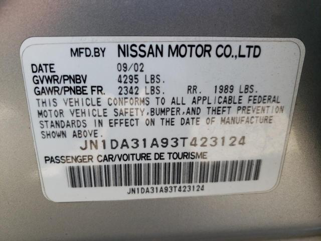 JN1DA31A93T423124 - 2003 NISSAN MAXIMA GLE SILVER photo 10