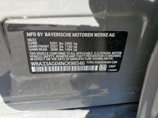 WBA33AG04NCK96546 - 2022 BMW 530XE GRAY photo 12