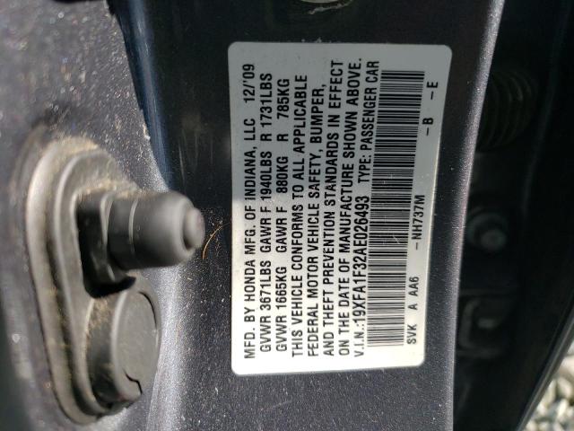 19XFA1F32AE026493 - 2010 HONDA CIVIC VP GRAY photo 10