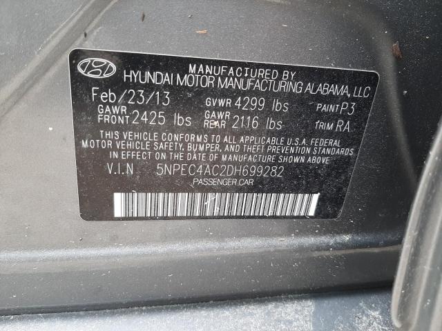 5NPEC4AC2DH699282 - 2013 HYUNDAI SONATA SE GRAY photo 10