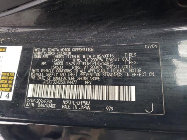 JTLKT324250194477 - 2005 TOYOTA SCION XB შავი ფოტო 10