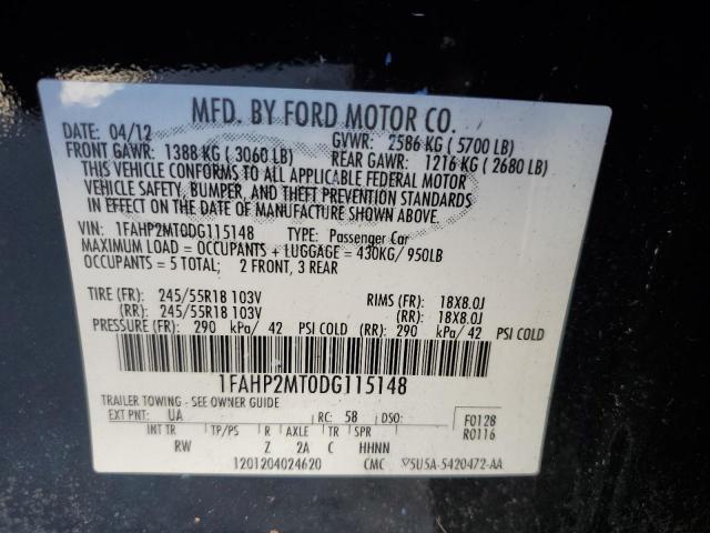 1FAHP2MT0DG115148 - 2013 FORD TAURUS POL BLACK photo 10