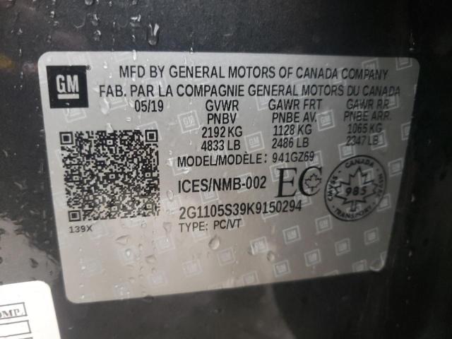 2G1105S39K9150294 - 2019 CHEVROLET IMPALA PRE შავი ფოტო 10