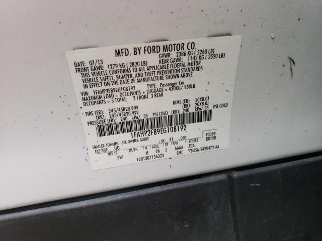 1FAHP2F89EG108192 - 2014 FORD TAURUS LIM WHITE photo 10