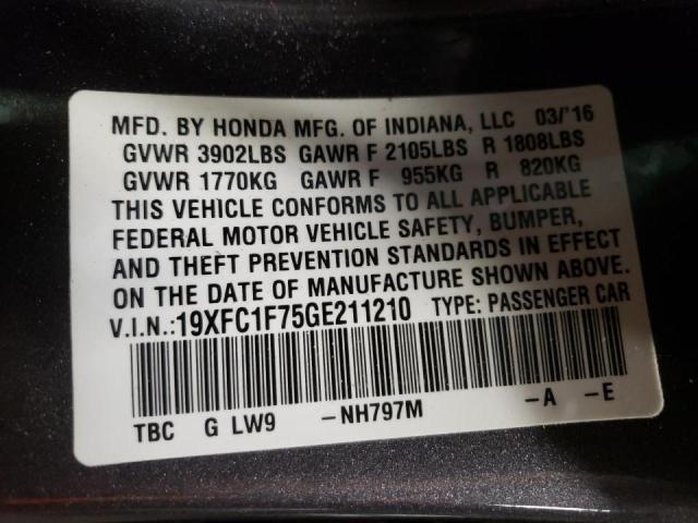 19XFC1F75GE211210 - 2016 HONDA CIVIC EXL Boz foto 10