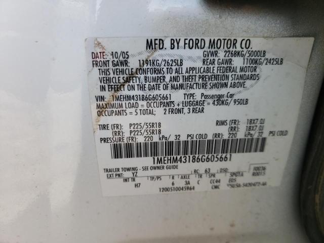 1MEHM43186G605661 - 2006 MERCURY MONTEGO PR 白色 照片 10