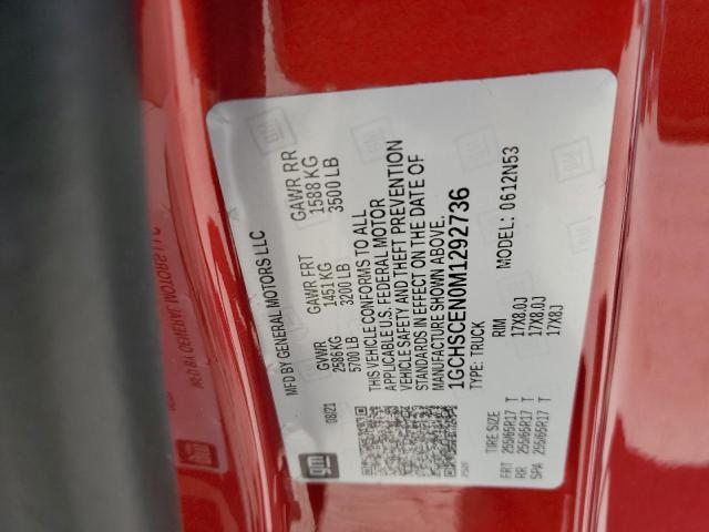 1GCHSCEN0M1292736 - 2021 CHEVROLET COLORADO L RED photo 10