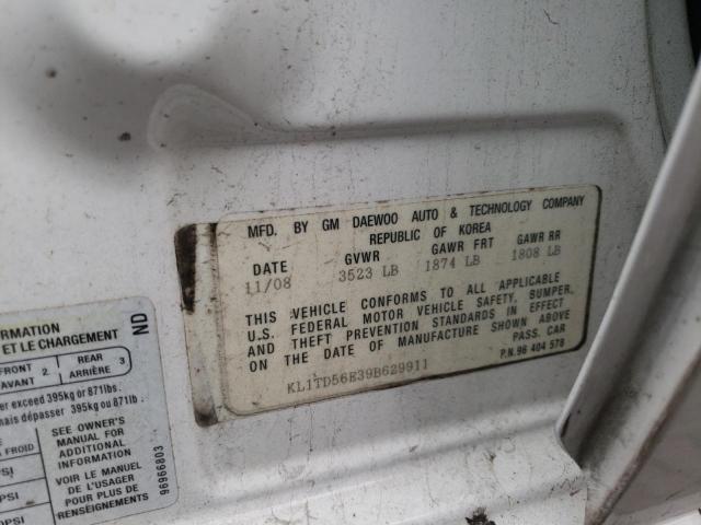 KL1TD56E39B629911 - 2009 CHEVROLET AVEO LS 白色 照片 10