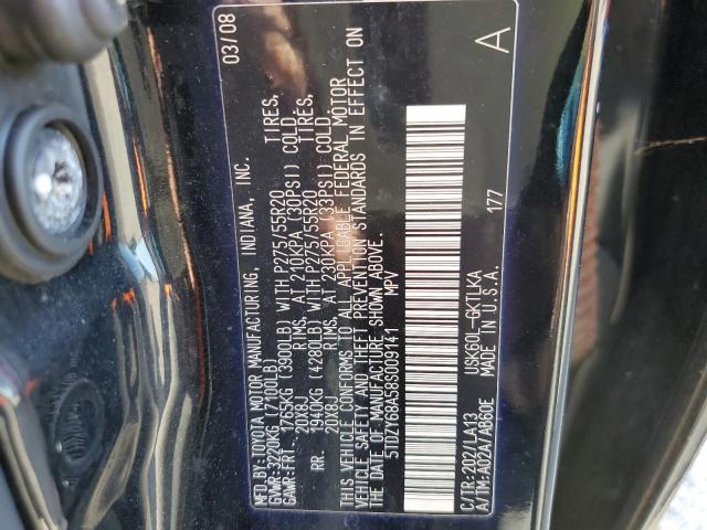 5TDZY68A58S009141 - 2008 TOYOTA SEQUOIA LI BLACK photo 10