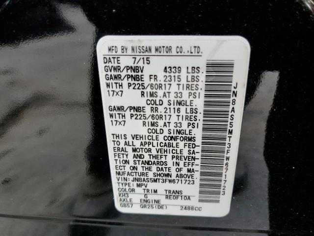 JN8AS5MT3FW671723 - 2015 NISSAN ROGUE SELE BLACK photo 10