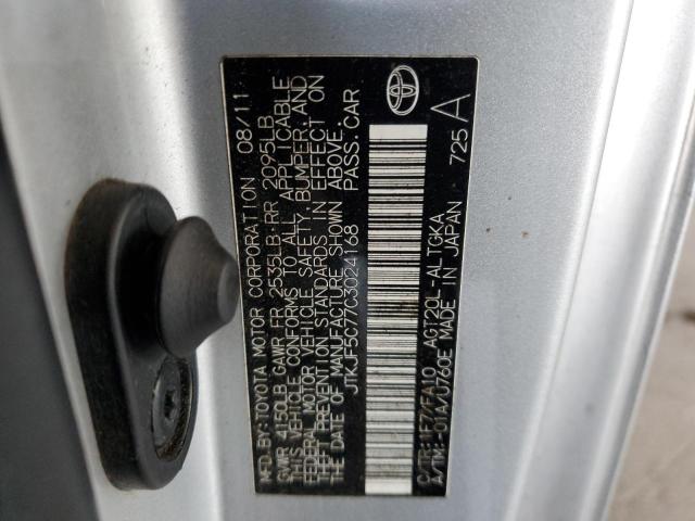 JTKJF5C77C3024168 - 2012 TOYOTA SCION TC ვერცხლისფერი ფოტო 10