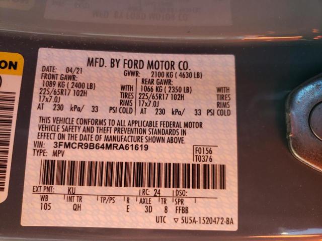 3FMCR9B64MRA61619 - 2021 FORD BRONCO SPO BLUE photo 10