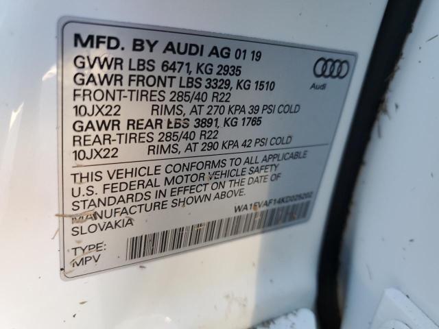 WA1FVAF14KD025202 - 2019 AUDI Q8 PRESTIG WHITE photo 10