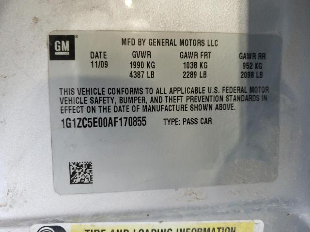 1G1ZC5E00AF170855 - 2010 CHEVROLET MALIBU 1LT ვერცხლისფერი ფოტო 10