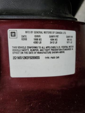 2G1WX12K5Y9289655 - 2000 CHEVROLET MONTE CARL 栗色 照片 10