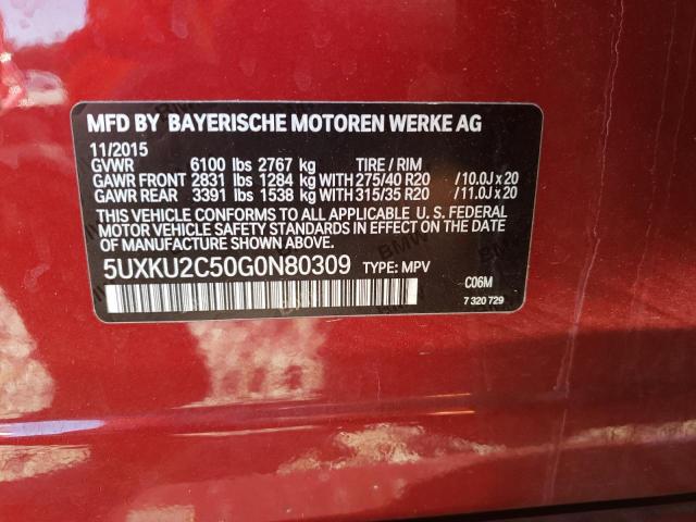 5UXKU2C50G0N80309 - 2016 BMW X6 XDRIVE3 RED photo 10