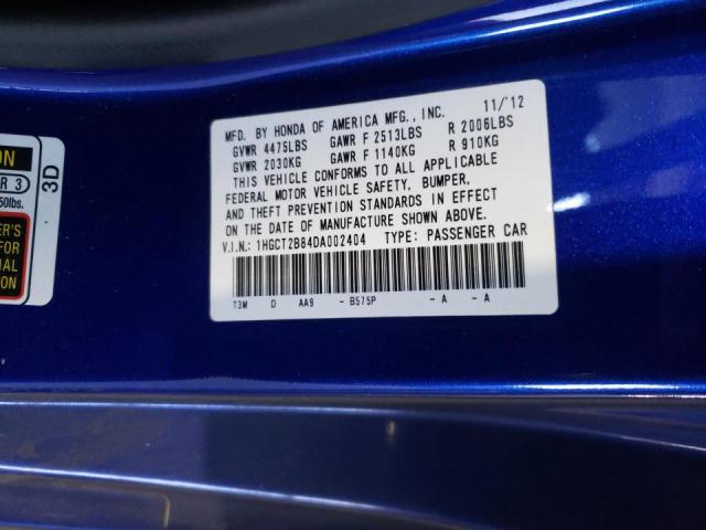 1HGCT2B84DA002404 - 2013 HONDA ACCORD EXL BLUE photo 10