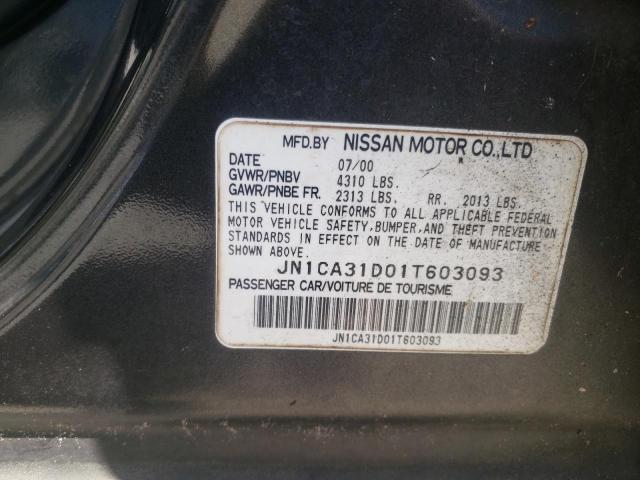 JN1CA31D01T603093 - 2001 NISSAN MAXIMA GXE GRAY photo 10